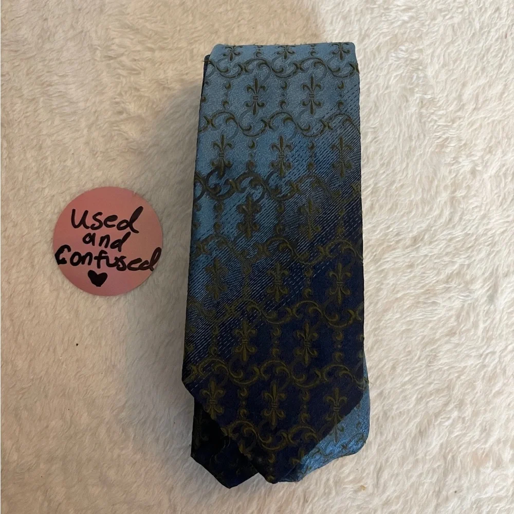 Wembley Blue and Gold Patterned Tie - Picture 1 of 5